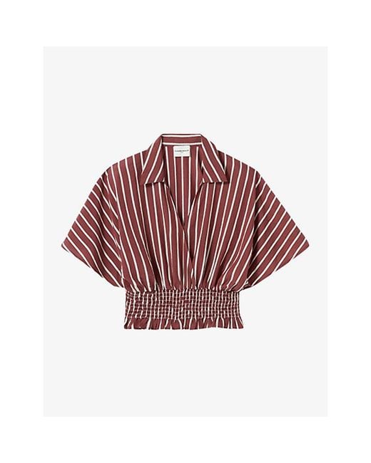 Claudie Pierlot Striped Shirred-Waist Woven Top