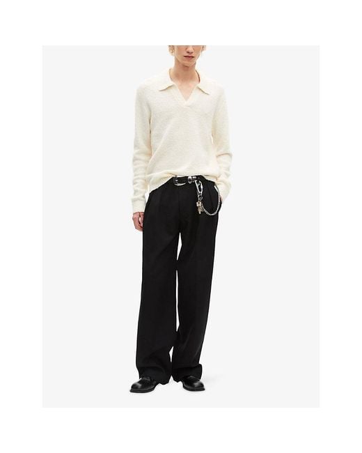 The Kooples White Open-Collar Long-Sleeve Wool Jumper for men
