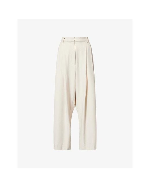 Atelier Ninety Five White The Barrel Pleated Woven Trousers