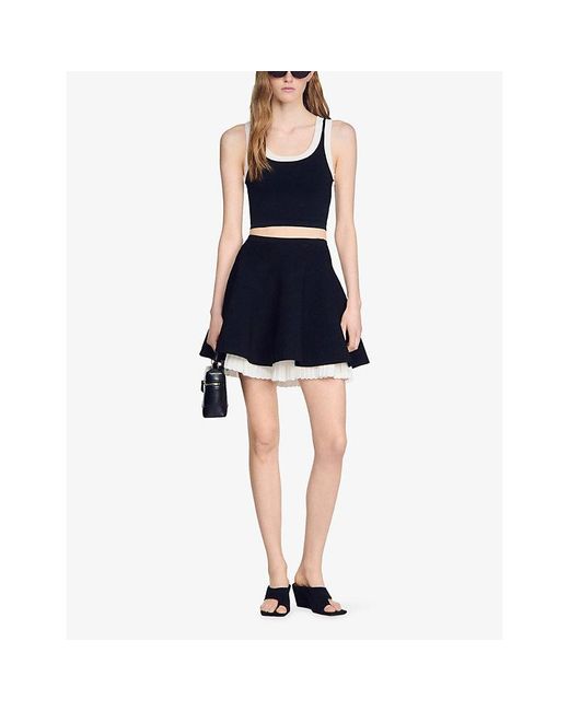 Sandro Blue Flared Elasticated-Waist Knitted Mini Skirt