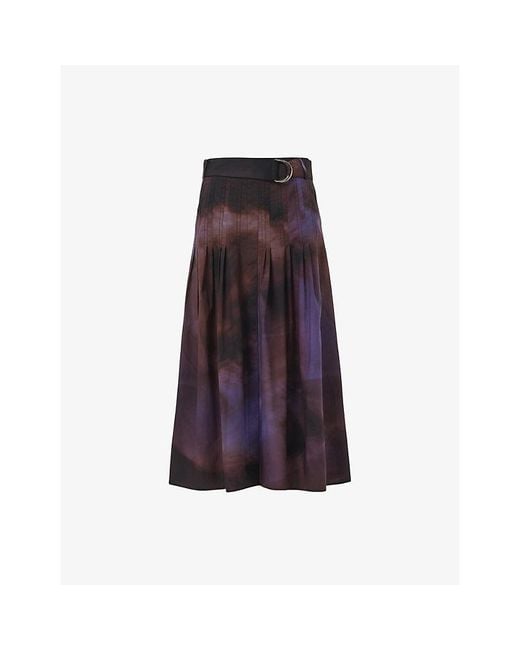 eem Purple Printed Belted Cotton Midi Skirt