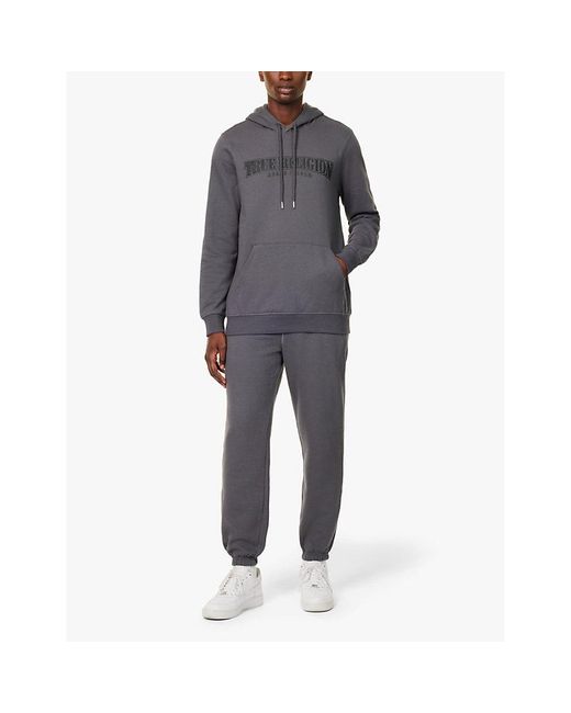 True Religion Gray Painted Embossed Brand-Print Regular-Fit Cotton-Blend Hoody for men