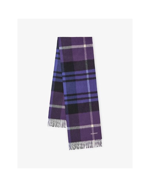 Mulberry Purple Small-Check Merino-Wool Scarf