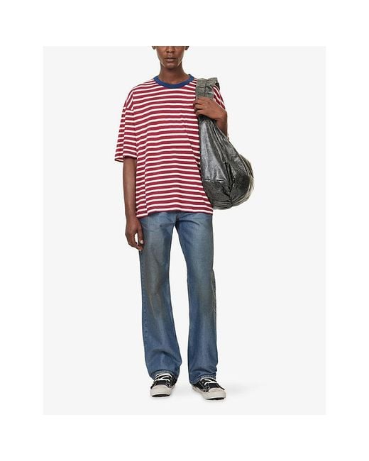Visvim Red Mondo Border Striped Wool And Cotton-Blend T-Shirt for men