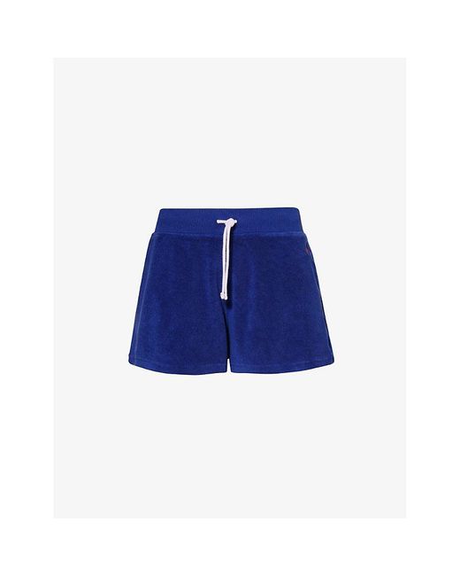 Polo Ralph Lauren Blue Athletic Logo-embroidered Terry Cotton And Recycled-polyester Shorts