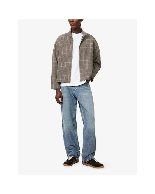 MKI Miyuki-Zoku Brown Check High-Neck Woven Jacket for men