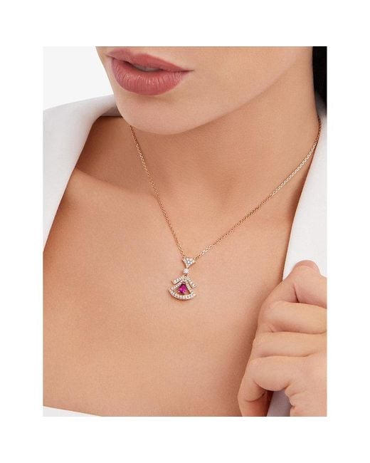 BVLGARI Pink Divas' Dream 18ct Rose-gold, 0.46ct Brilliant-cut Diamond And Rubellite Pendant Necklace