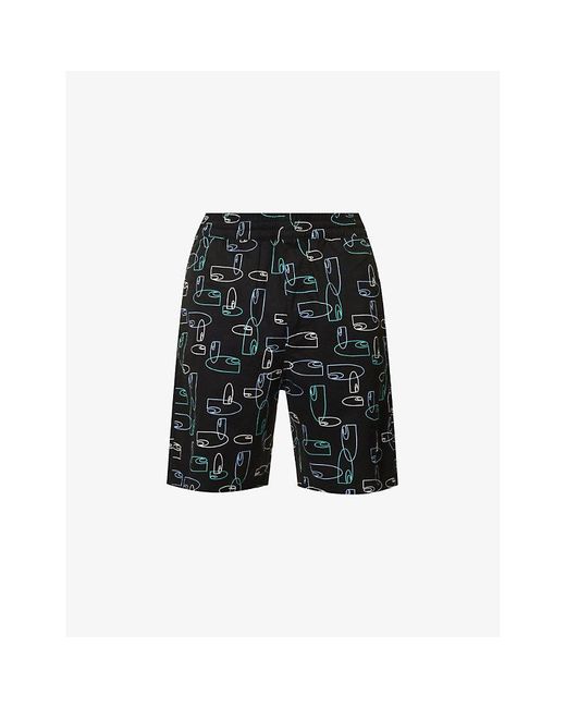 Men's Black Cotton Printed Short