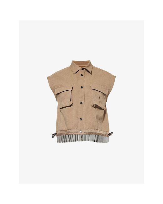 Sacai Natural Sleeveless Pleated Denim Shirt