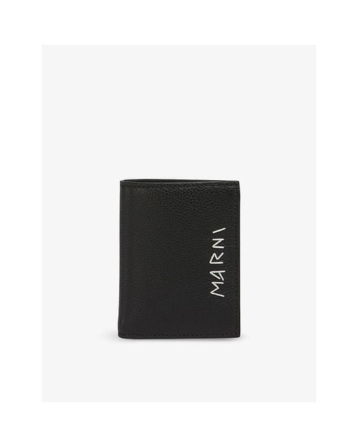 Marni Black Brand-Typography Leather Wallet