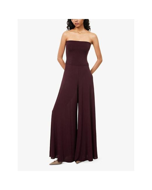 Alaïa Purple Strapless Flared Stretch-Woven Jumpsuit