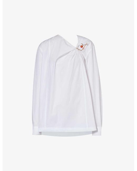 Dries Van Noten White Asymmetric-neck Split-side Cotton Shirt