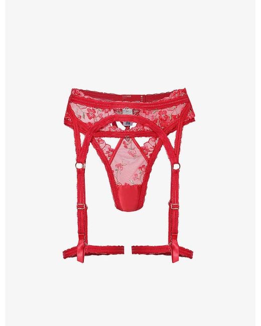 Lounge Underwear Red Cecily High-rise Mesh Two-piece Set