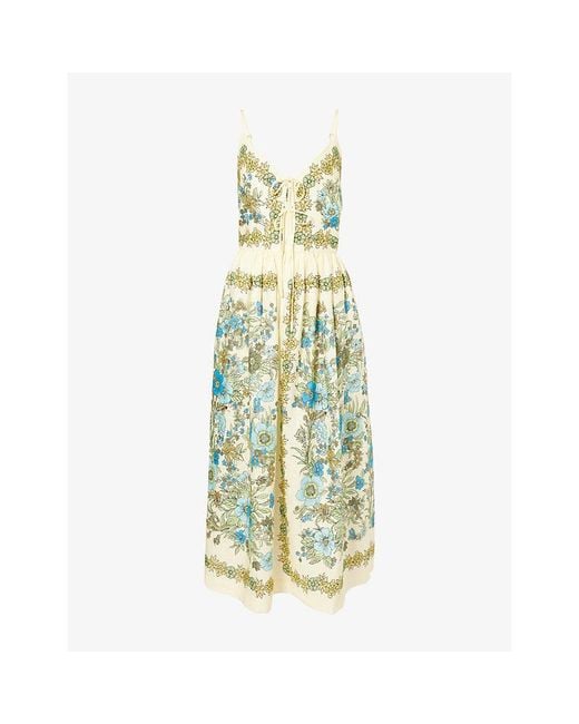 ALÉMAIS Metallic Sophia Printed Linen Midi Dress
