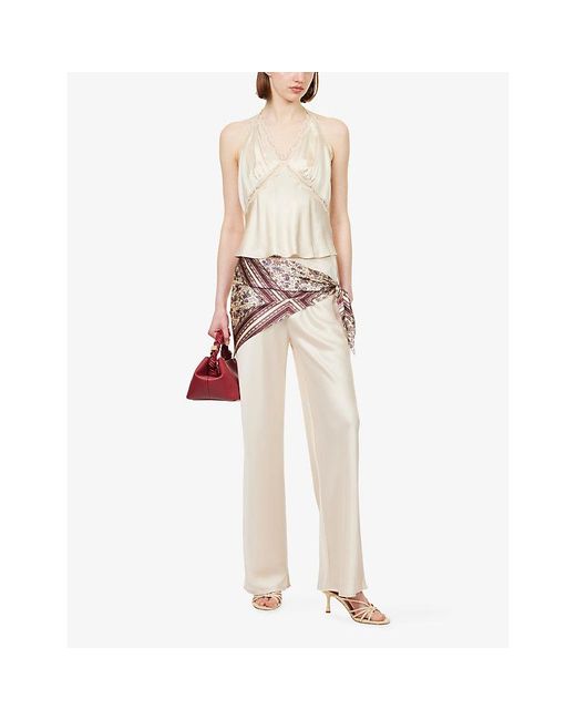 Reformation Natural Gale Detachable-Scarf Satin Trousers