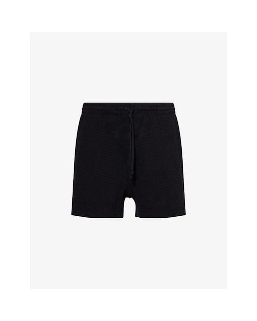 Represent Black Waffle Draw-Cord Cotton Shorts for men