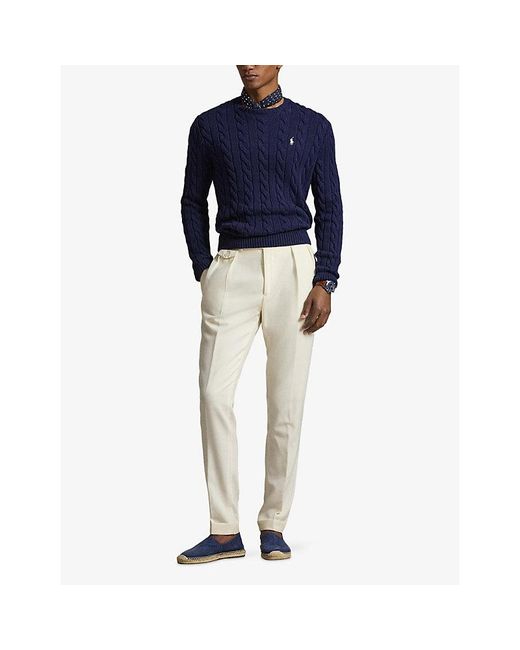 Polo Ralph Lauren Blue Crewneck Cable-Knit Cotton Jumper for men