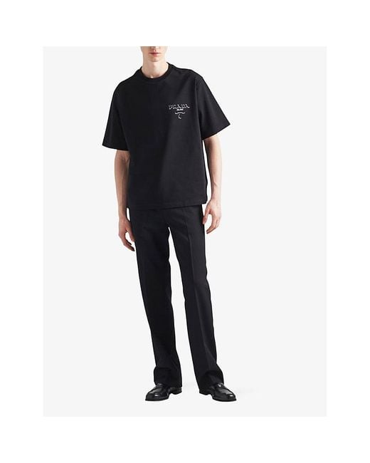 Prada Black Logo-print Dropped-shoulder Cotton-jersey T-shirt X for men