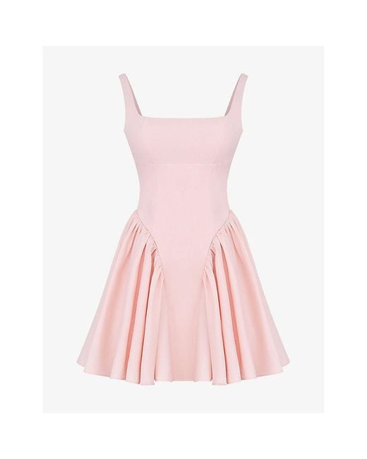House Of Cb Pink Florianne Bow-embellished Cotton And Lyocell Mini Dress