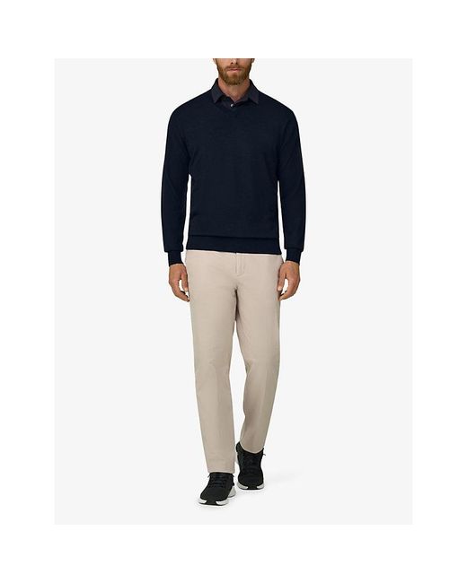 Boggi Blue Long-Sleeved Knitted Wool Polo Jumper for men