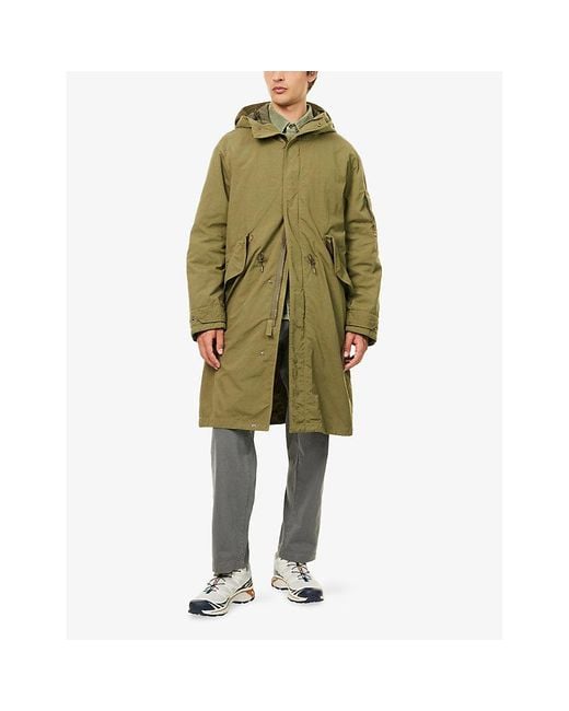 C P Company Green Hooded Relaxed-Fit Twill Parka Coat for men