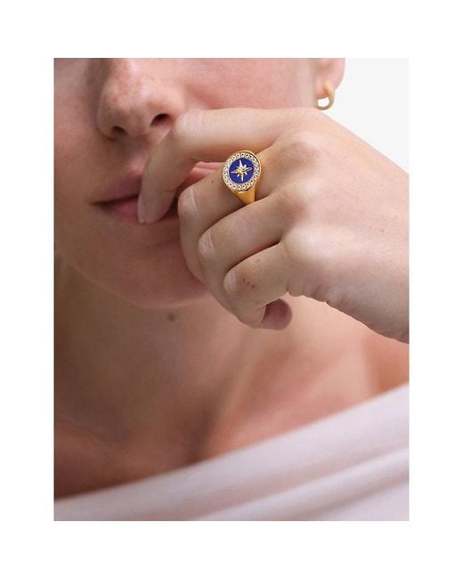 Astley Clarke White Polaris 18Ct Vermeil, Lapis And Sapphire Signet Ring
