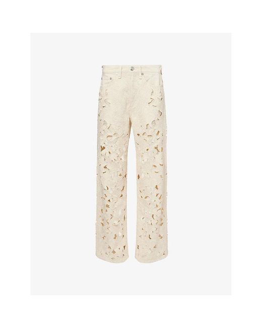 Rag & Bone Natural Logan Floral Cut-Out Wide-Leg Denim Jeans