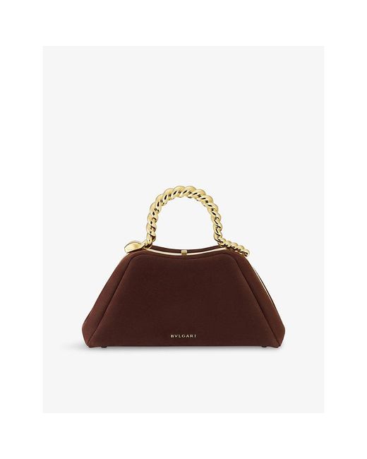 BVLGARI Brown Geraldine Guyot X Serpentine Mini Leather Top Handle Bag