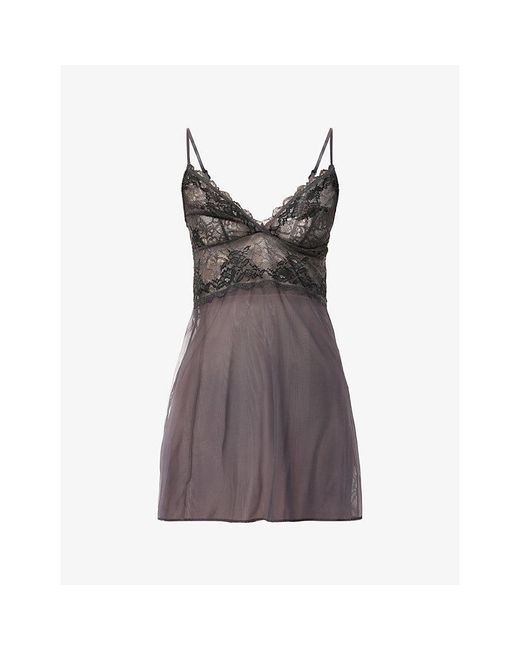 Wacoal Gray Lace Perfection Stretch-Lace And Mesh Chemise