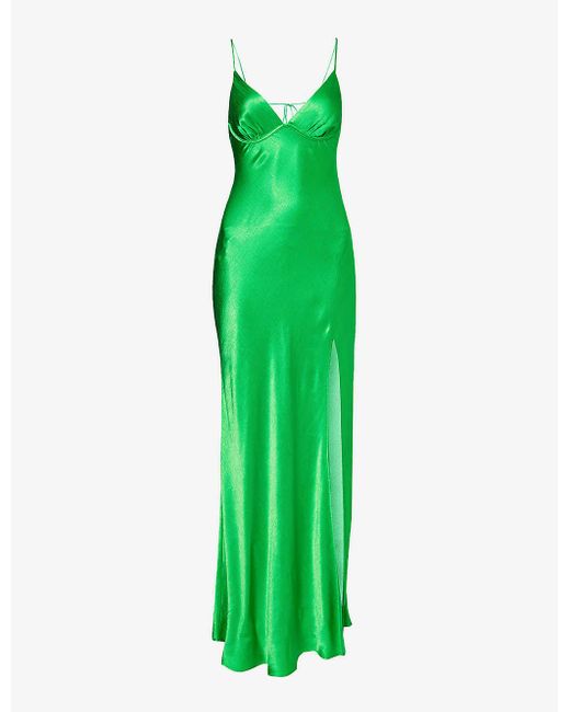 Bec & Bridge Green Ren Split-hem Satin Maxi Dress