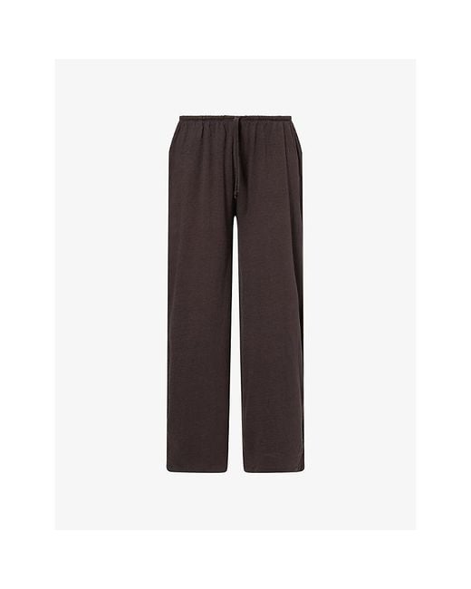 ADANOLA Brown Slub Lounge Cotton Trousers