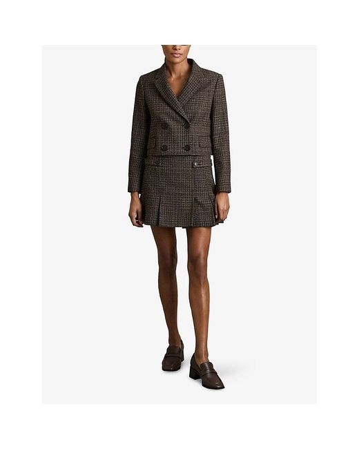 Reiss Black Vienna Double-Breasted Cropped Wool-Blend Blazer