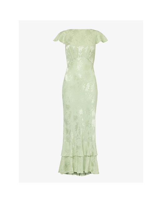 Rixo Green Liberty Floral-jacquard Layered-hem Woven Maxi Dress
