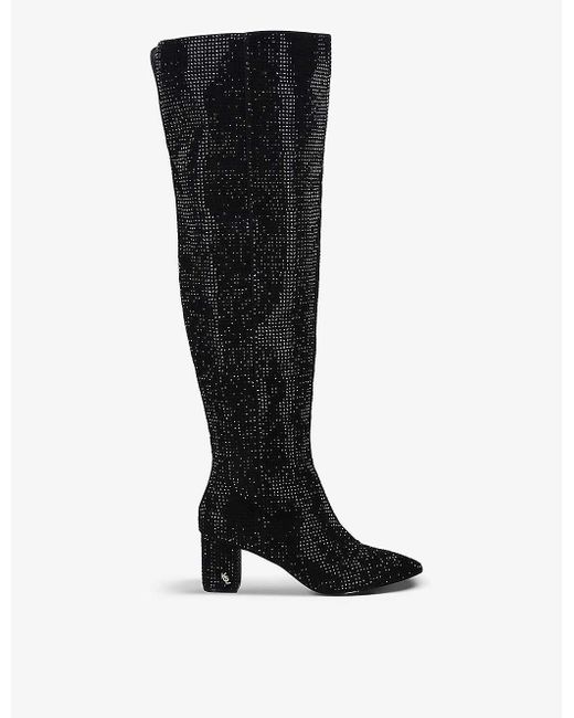 Kurt Geiger Black Burlington Crystal-embellished Leather Over-the-knee Boots