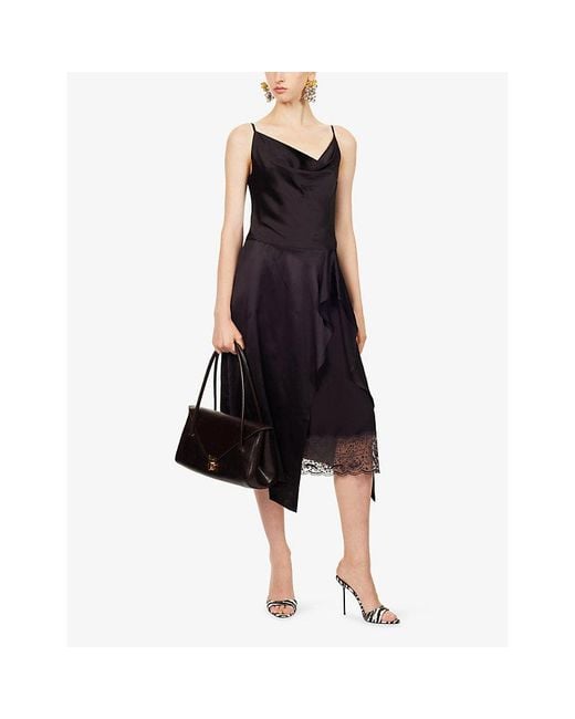 Acne Black Dinouka Lace-Insert Satin Midi Dress
