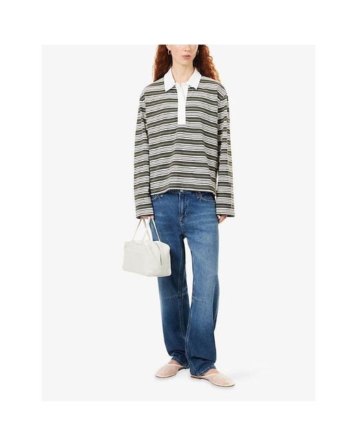 Rag & Bone White Kelly Stripe Cotton Polo Top