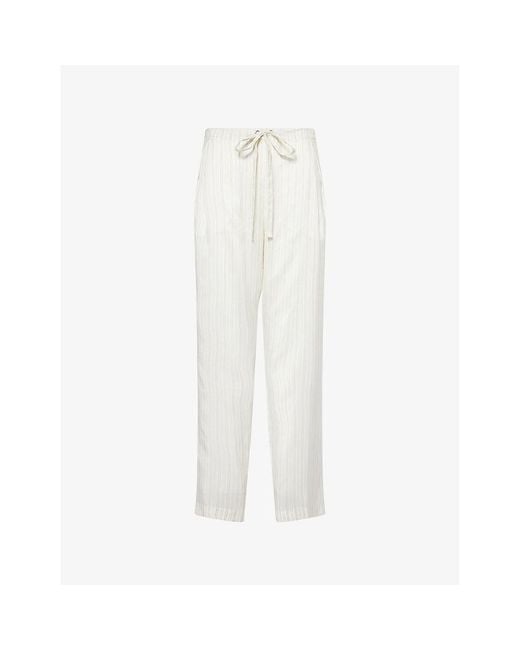 Khaite White Trenton Striped Silk Trousers