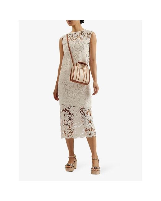 Ted Baker White Bitriss Floral-crochet Cotton-blend Midi Skirt