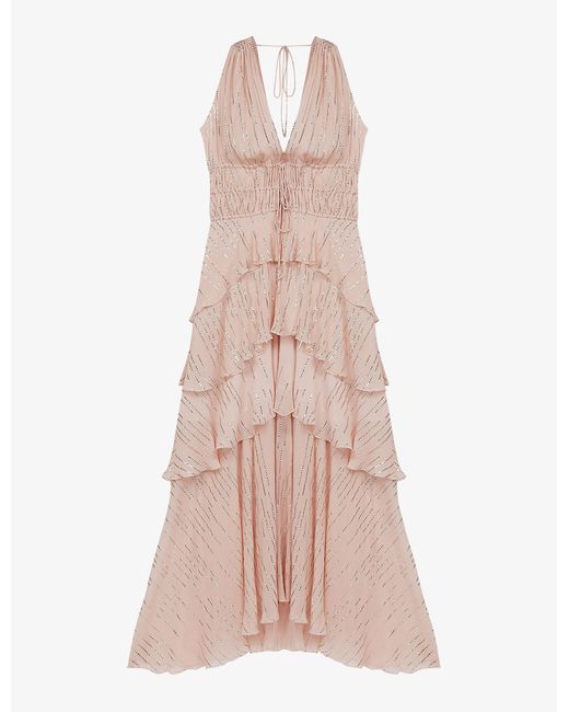 Maje Rufflinette Metallic Silk-blend Maxi Dress in Pink - Lyst