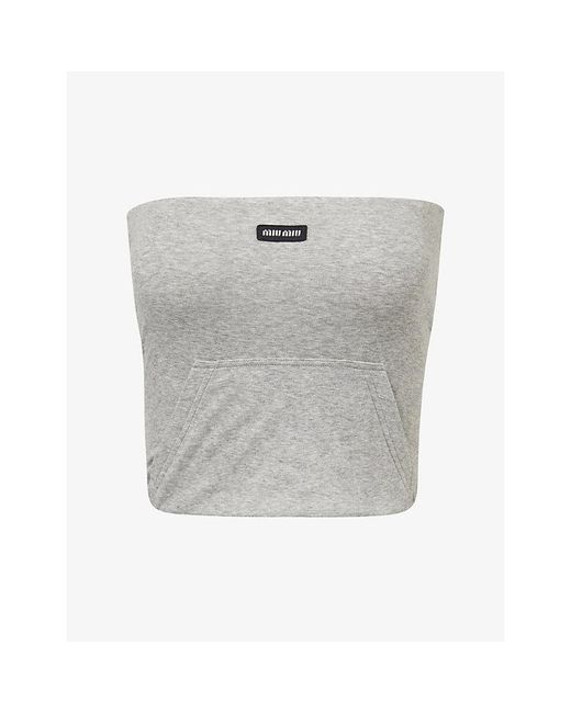 Miu Miu Gray Costina Bandeau Cotton-Jersey Top