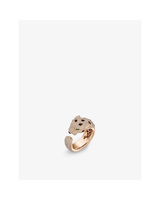 Cartier White Panthère De 18Ct Rose- Brilliant-Cut Diamond, Emerald And Onyx Ring