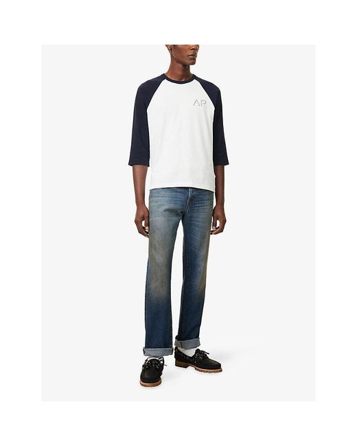 Austin Post Blue Raglan Baseball Spirit Cotton T-Shirt for men