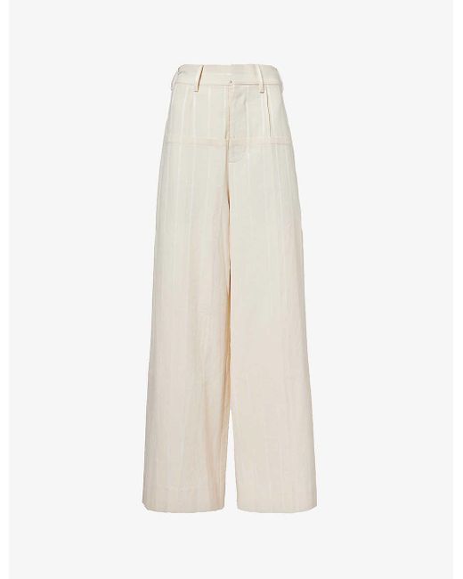 Uma Wang White Puri Stripe-pattern Wide-leg Cotton-blend Trousers