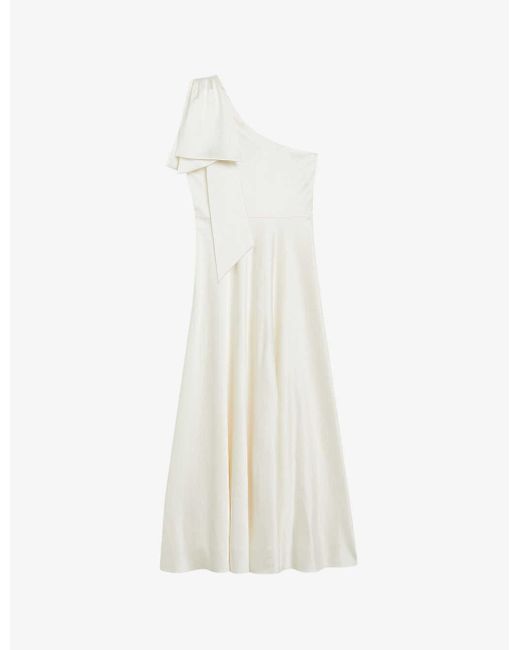 Ted Baker White Rikuto One-shoulder Draped Woven Midi Dress