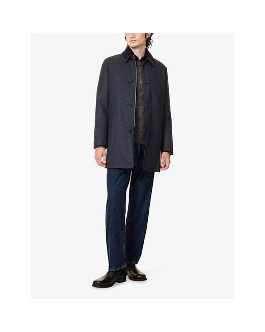 Paul Smith Blue Dogtooth-Pattern Pointed-Collar Wool Coat With Gilet for men