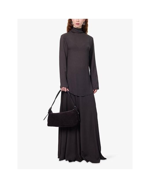 Ruohan Brown Chios High-Neck Silk Top