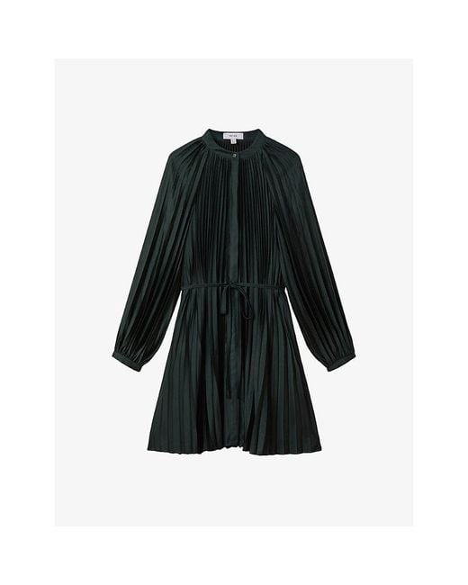 Reiss Black Trina Pleated Woven Mini Dress