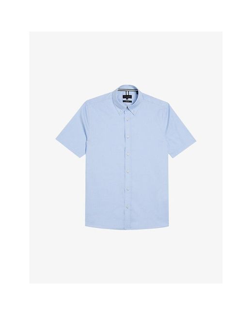 Ted Baker Blue Aldgte Slim-fit Short-sleeve Cotton Shirt for men