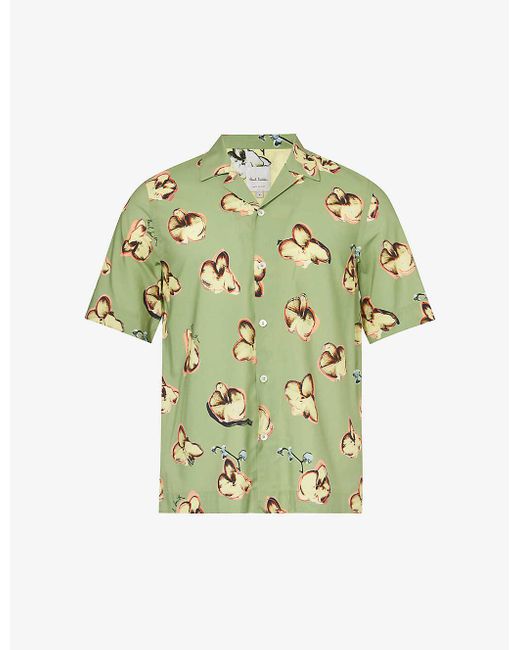 Paul Smith Green Orchid Graphic-print Camp-collar Woven Shirt for men