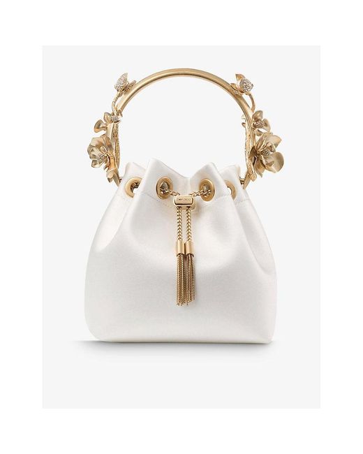 Jimmy Choo White Bon Bon Flower-Embellished Satin Cross-Body Bag